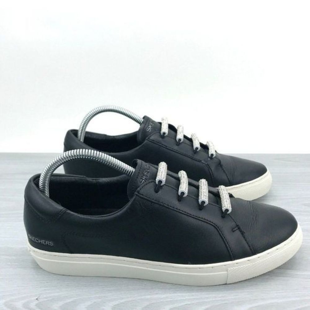 Skechers Vaso-Fideos Womens Size‎ 9 Fashion Sneakers Black Leather Bling Shoes